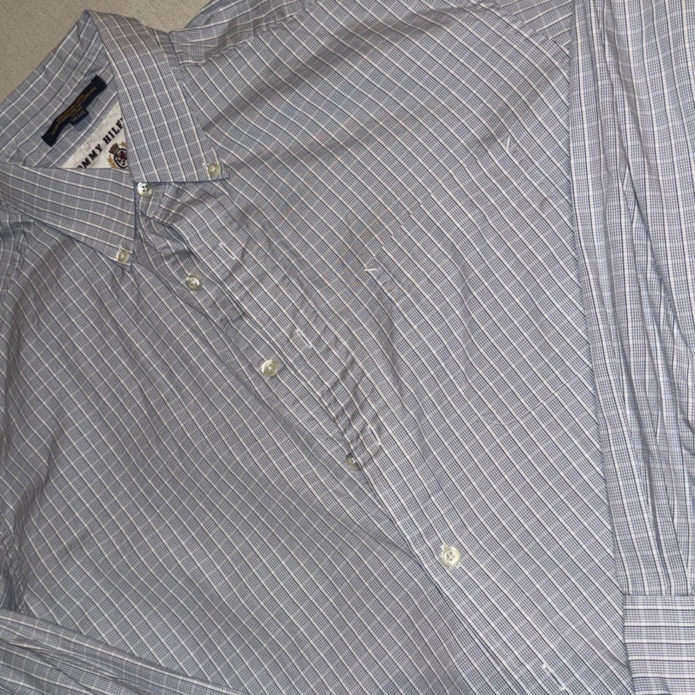 Vintage 90s Tommy Hilfiger Crest Shirt 16.5 34/35 Hong Kong Plaid Cotton